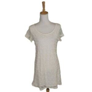 Rosegold Petite Crochet Mini Shift Dress Cream Size Medium